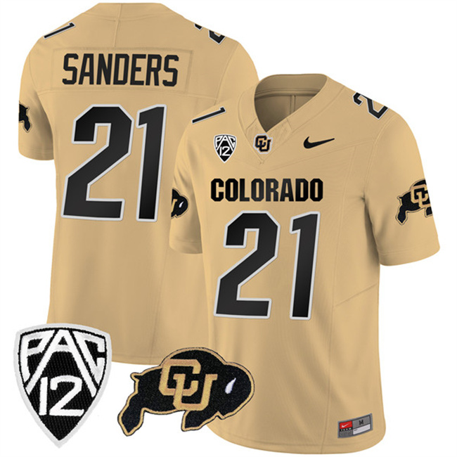 Men's Colorado Buffaloes #21 Shilo Sanders Gold 2023 F.U.S.E. With PAC-12 Patch Stitched Football Jersey